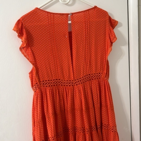 Free People Retro Kitty Crochet Boho Mini Dress Orange Floral Size S - Picture 9 of 10